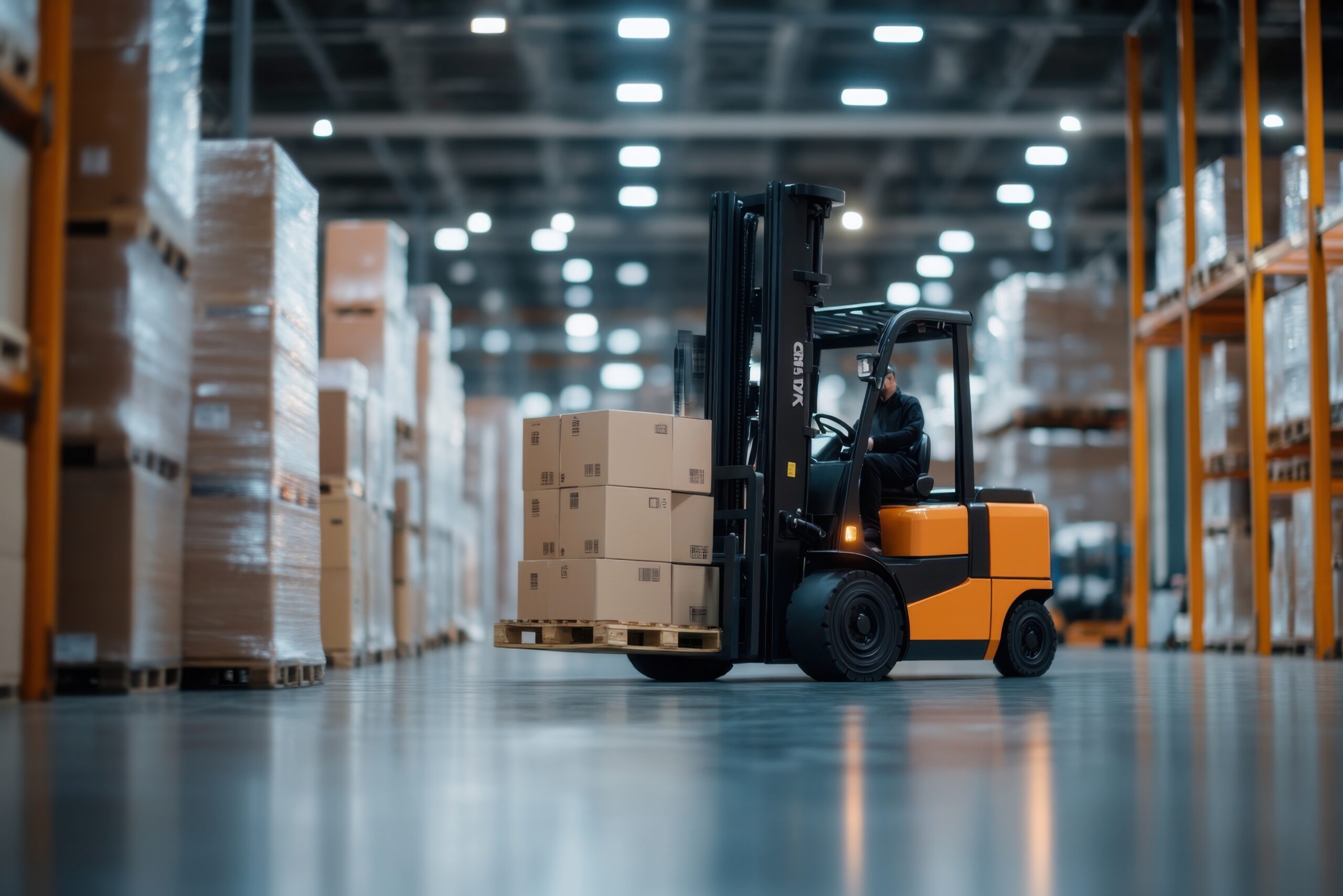 Stagiaire en formation sur un chariot élévateur, effectuant un exercice pratique en centre de formation.