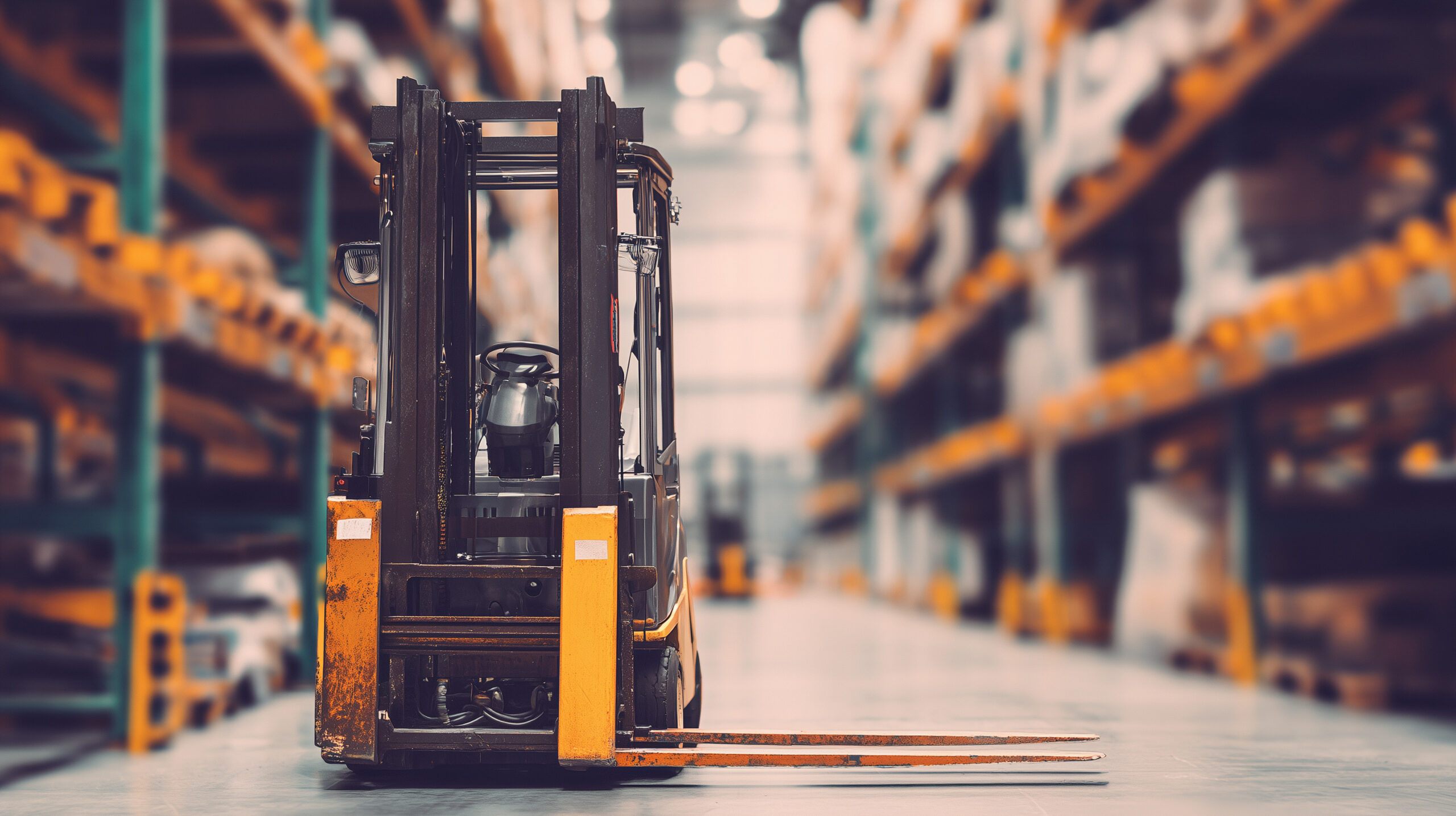 Stagiaire pratiquant la conduite d’un chariot élévateur dans le cadre de sa formation CACES® R489 en centre de formation.