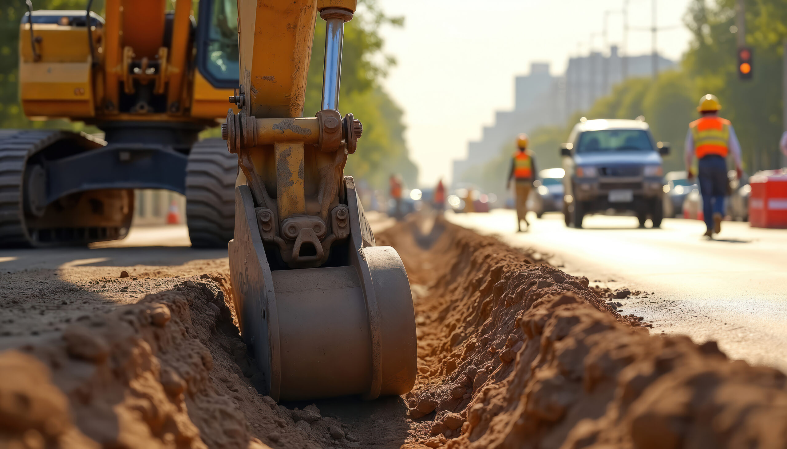 Formation AIPR Encadrant Concepteur  de chantier discutant avec une équipe et vérifiant la sécurité des travaux à proximité de réseaux enterrés