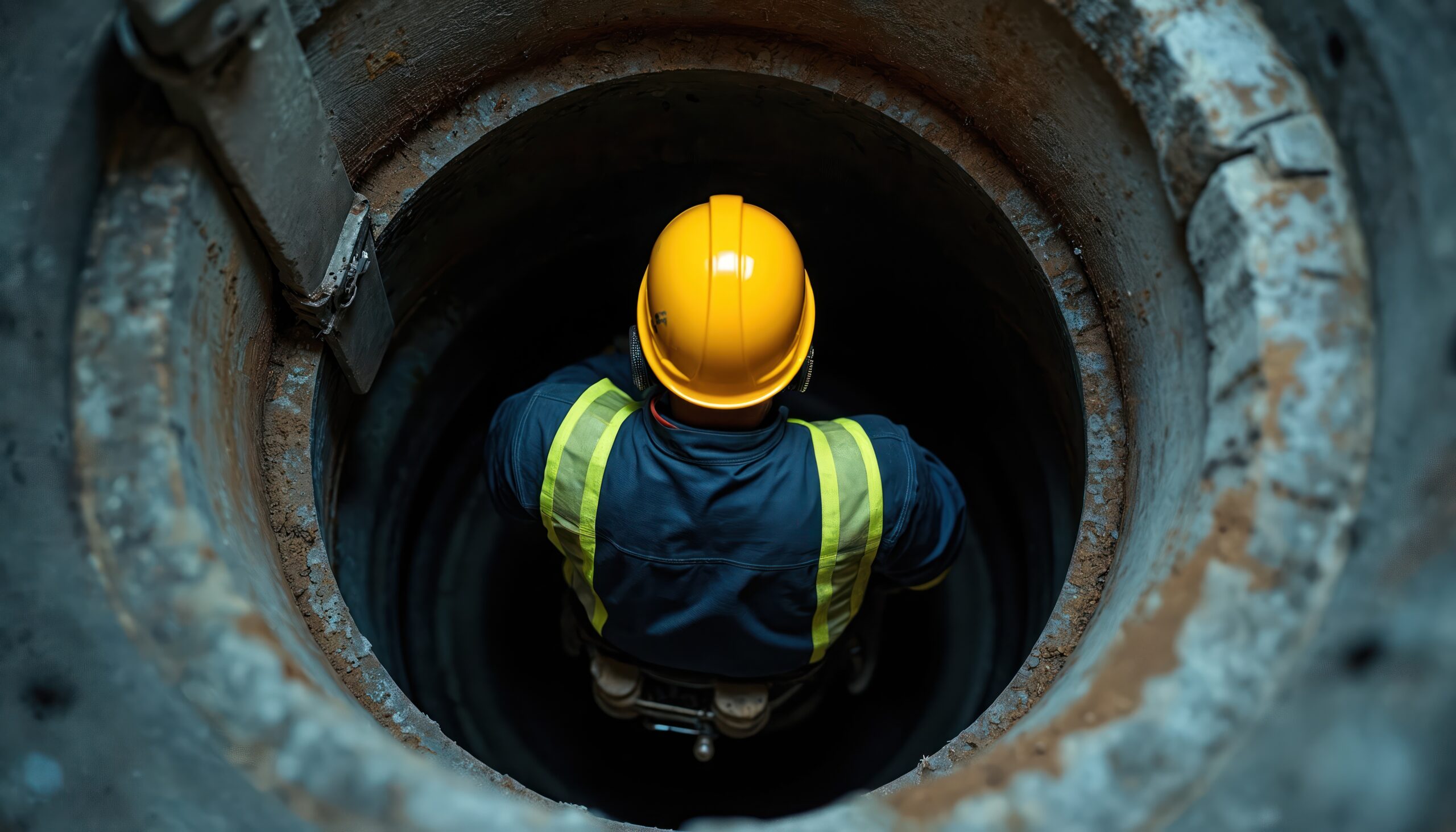 Opérateur de chantier observant et sécurisant les travaux à proximité de réseaux enterrés avec équipement de protection individuelle
