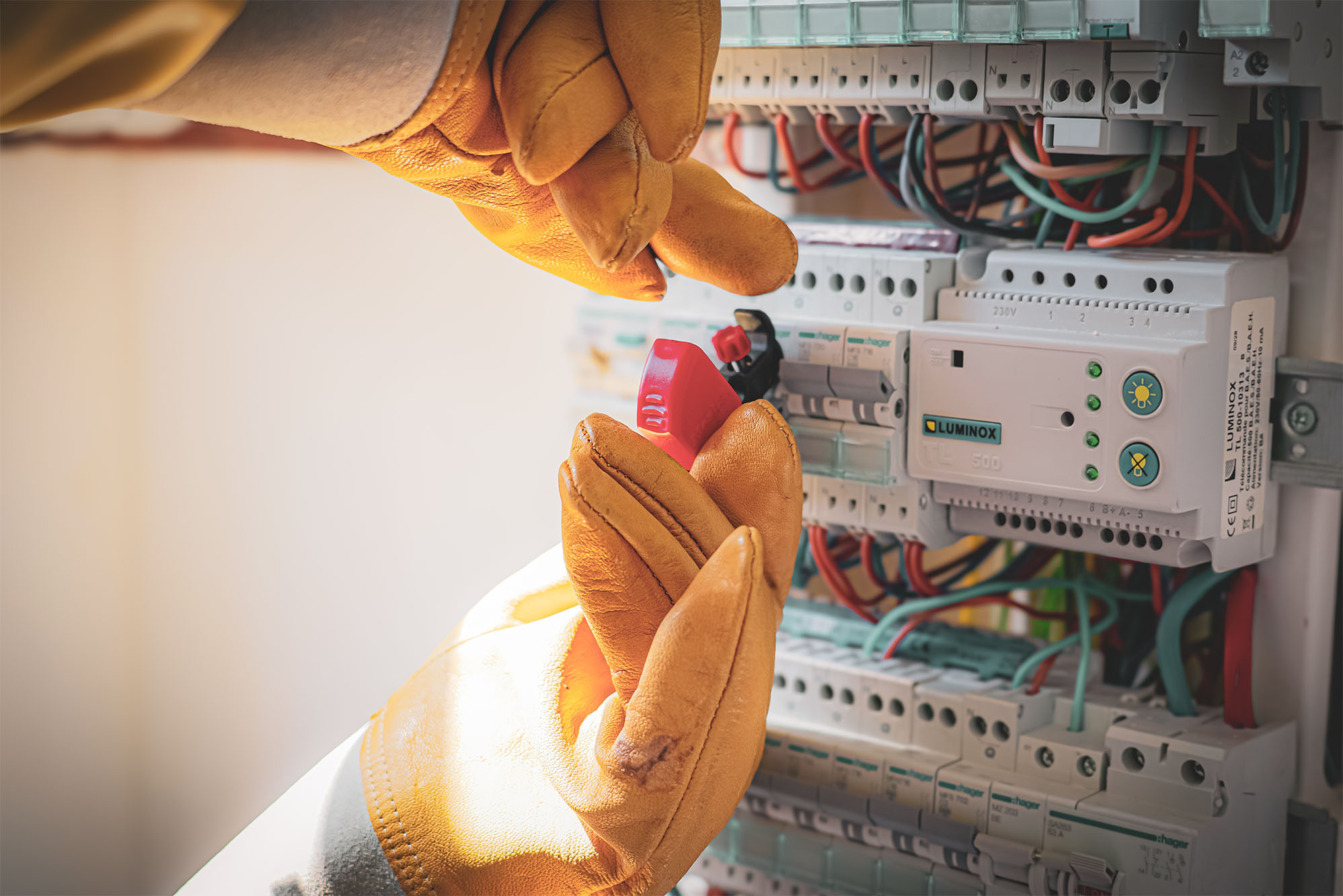 Stagiaire non électricien en formation BE Manœuvre / BS chez Si2P, intervenant en sécurité sur une installation électrique.